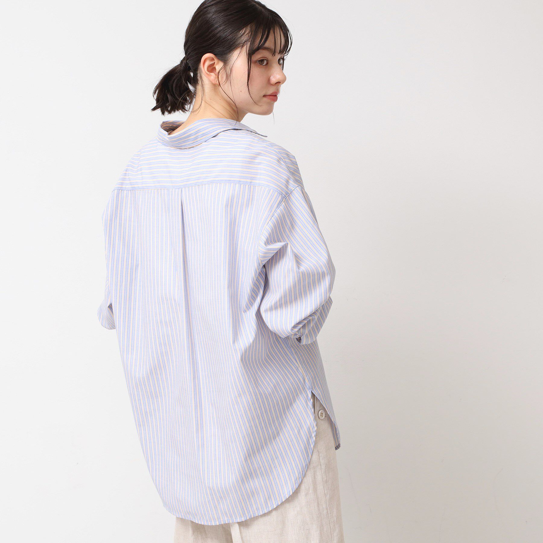 Dessin「【洗える】ロゴ刺繍入りストライプオーバーシャツ」|シャツ・ブラウス|