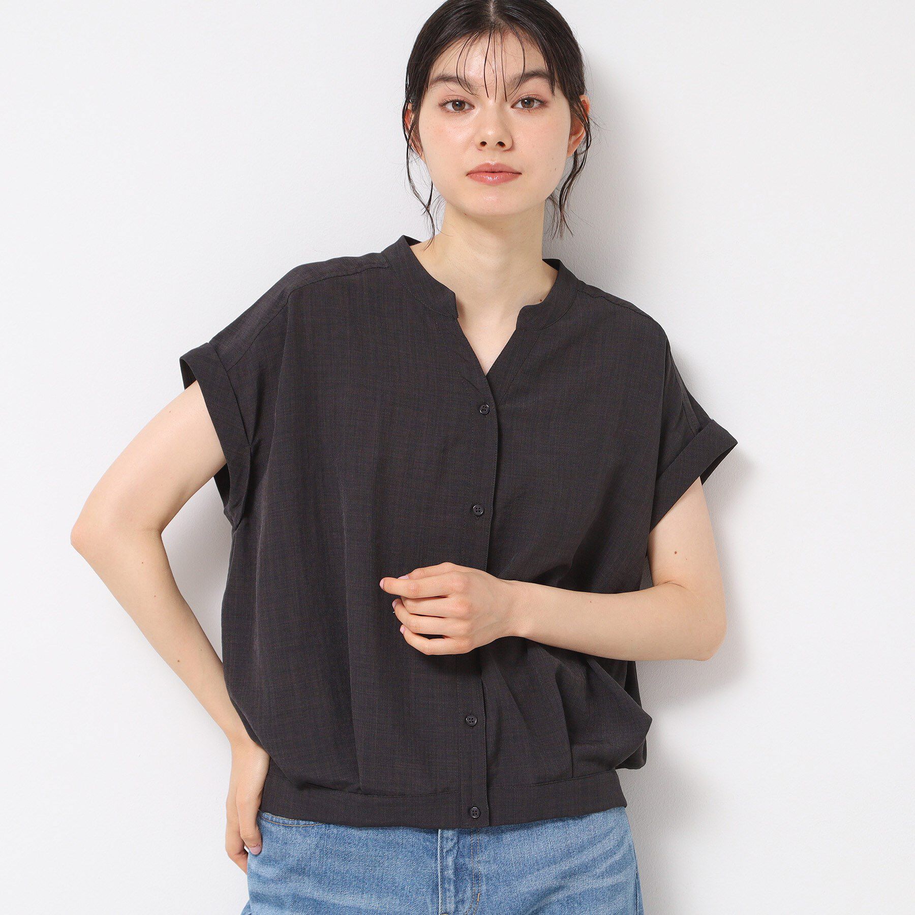 Dessin「【洗える】フレンチスリーブスキッパーシャツ（XS～L）」|シャツ・ブラウス|チャコールグレー(0