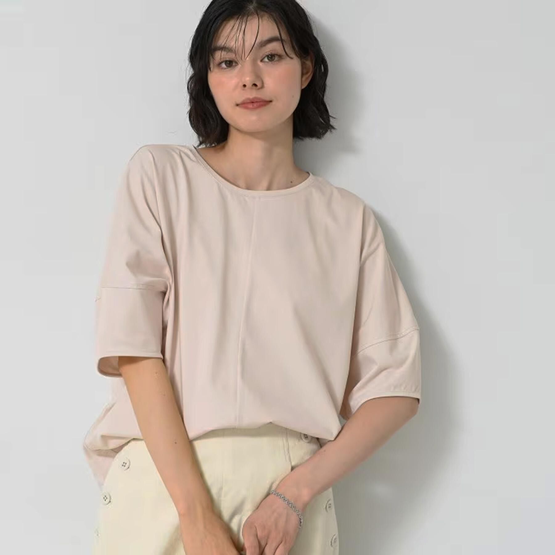 Dessin「【二の腕カバー／UVカット】ランタンスリーブカットソー」|Tシャツ・カットソー|グレージュ(050)