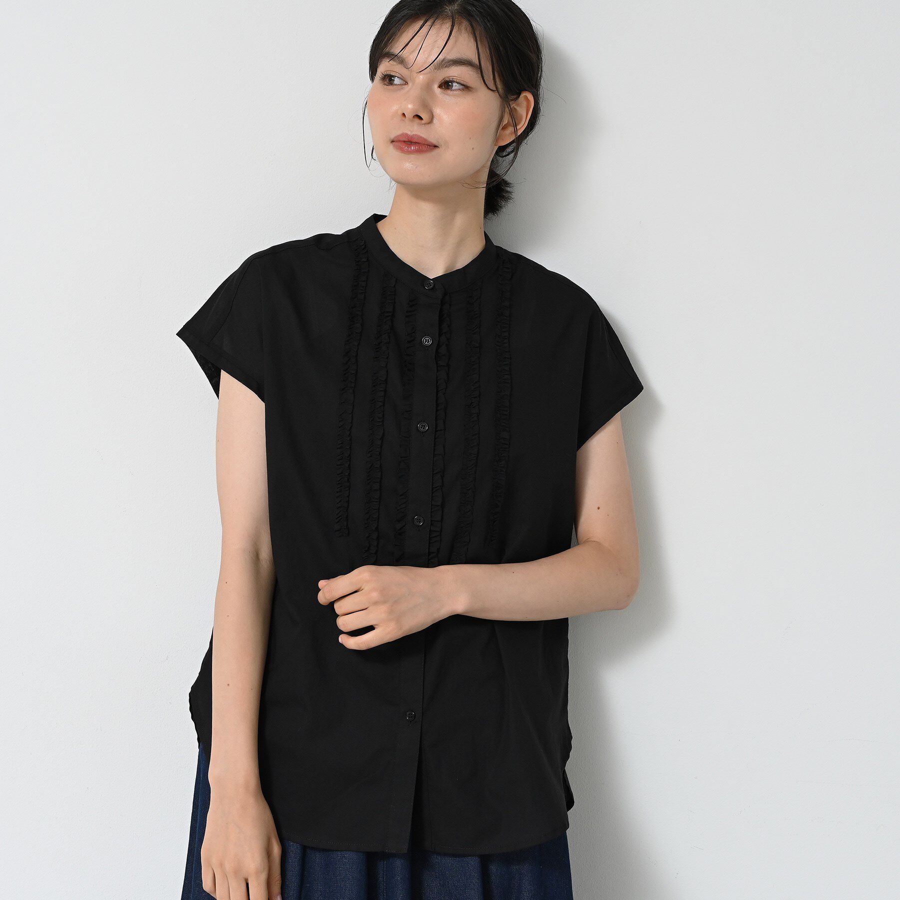 Dessin「【洗える】スタンドカラーフリルブラウス」|シャツ・ブラウス|