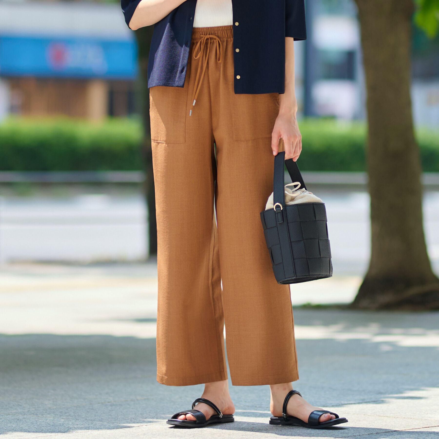 Dessin「【ウエストゴム・洗える】アウトポケットワイドパンツ（XS～L）」|その他|キャメルブラウン(0