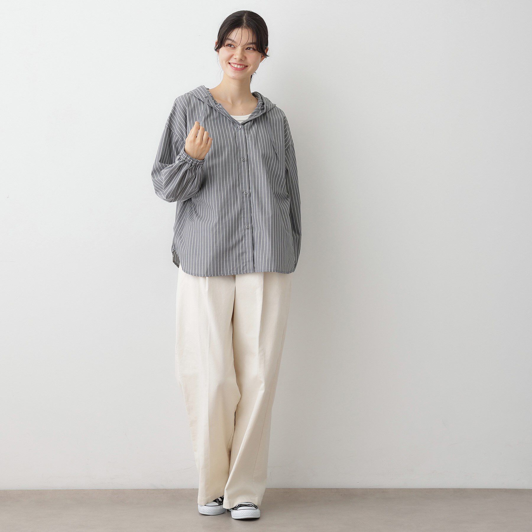 Dessin「【洗える】ストライプフードブラウス」|シャツ・ブラウス|