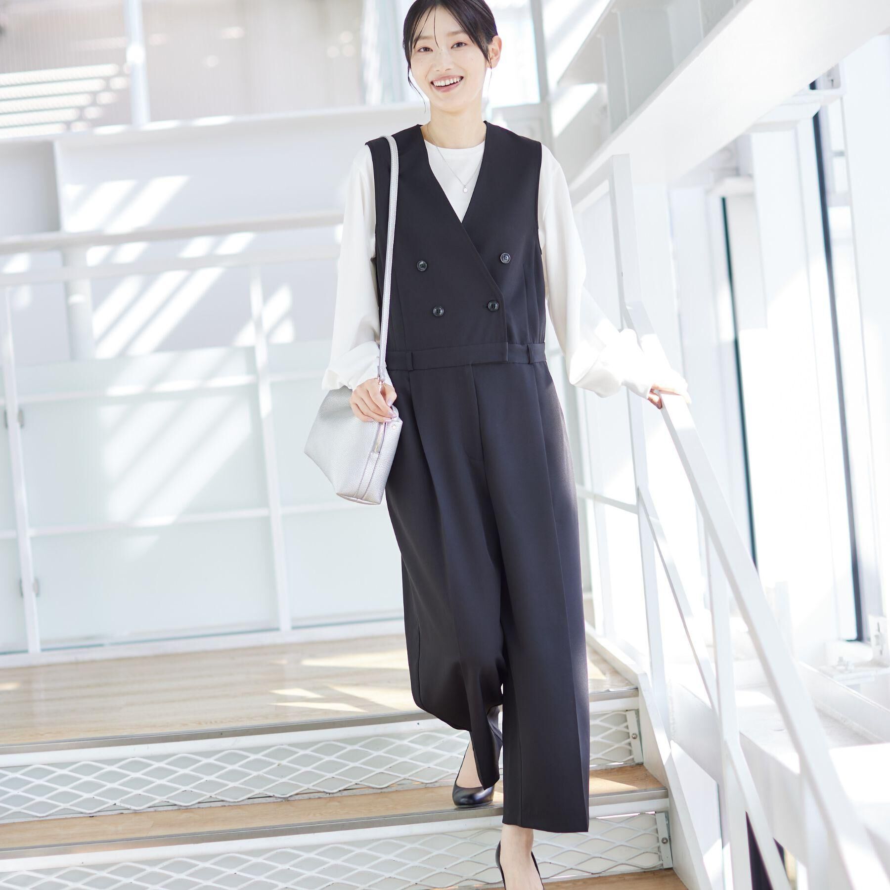 Dessin「【洗える】セットアップ風ジレオールインワン」|オールインワン|ブラック(019)