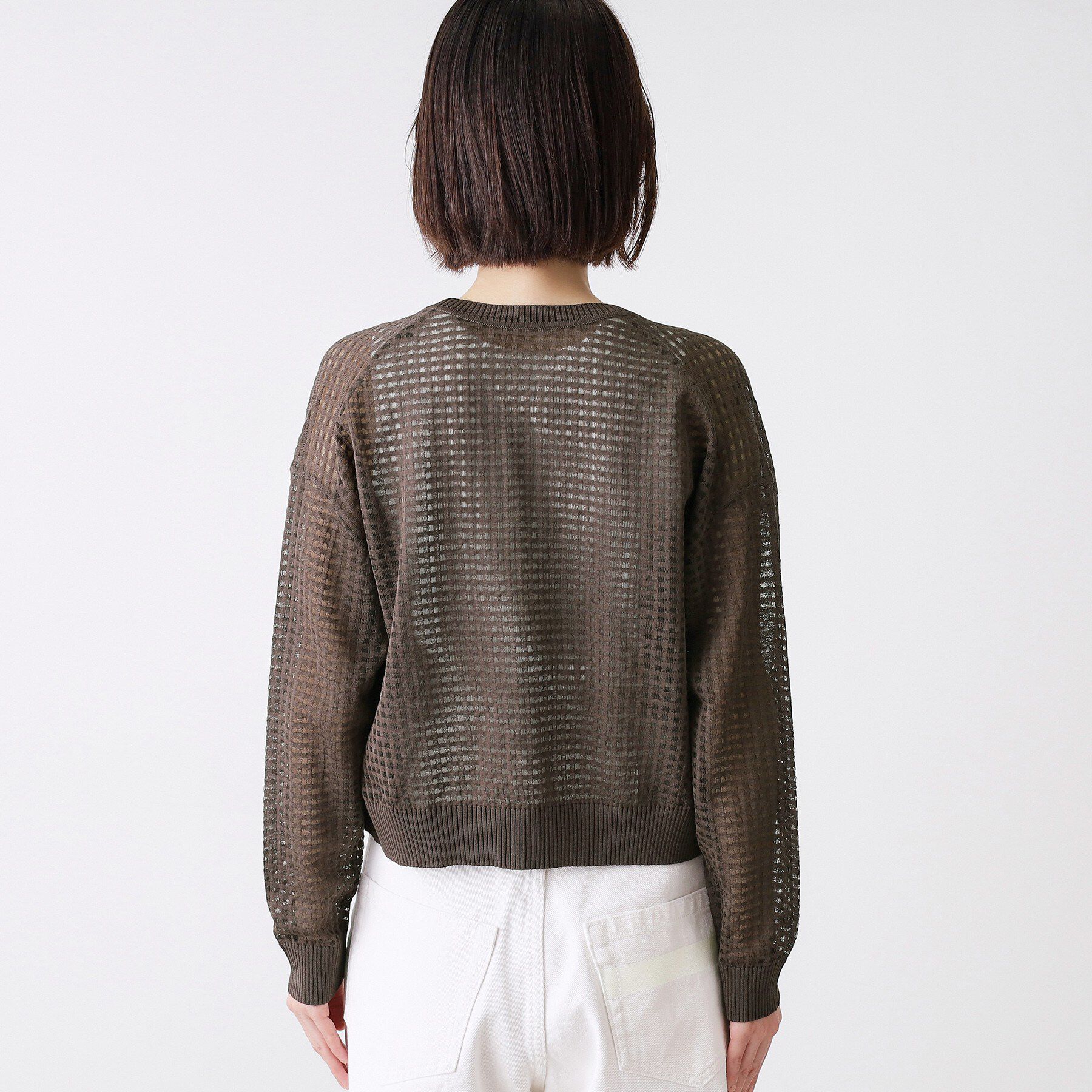 Dessin「【洗える】チェック柄シアークルーネックカーディガン」|カーディガン|