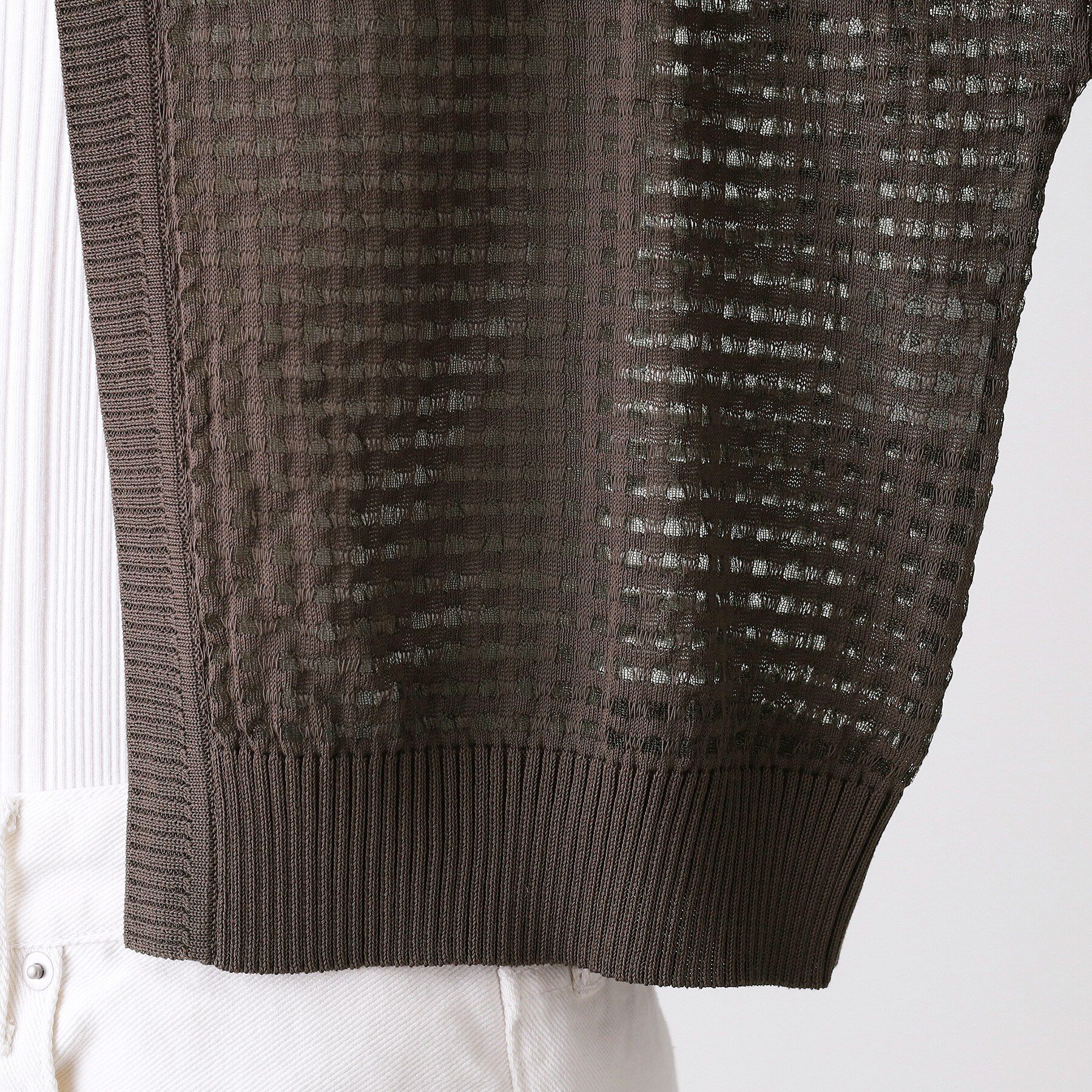 Dessin「【洗える】チェック柄シアークルーネックカーディガン」|カーディガン|