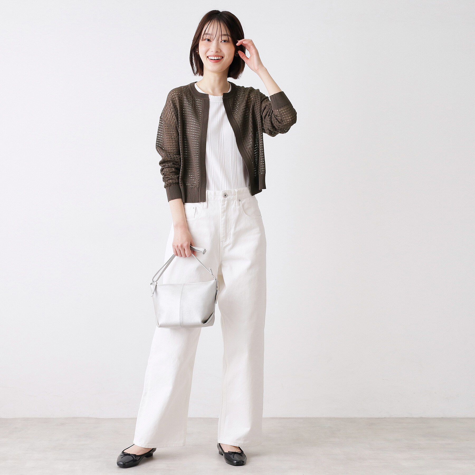 Dessin「【洗える】チェック柄シアークルーネックカーディガン」|カーディガン|