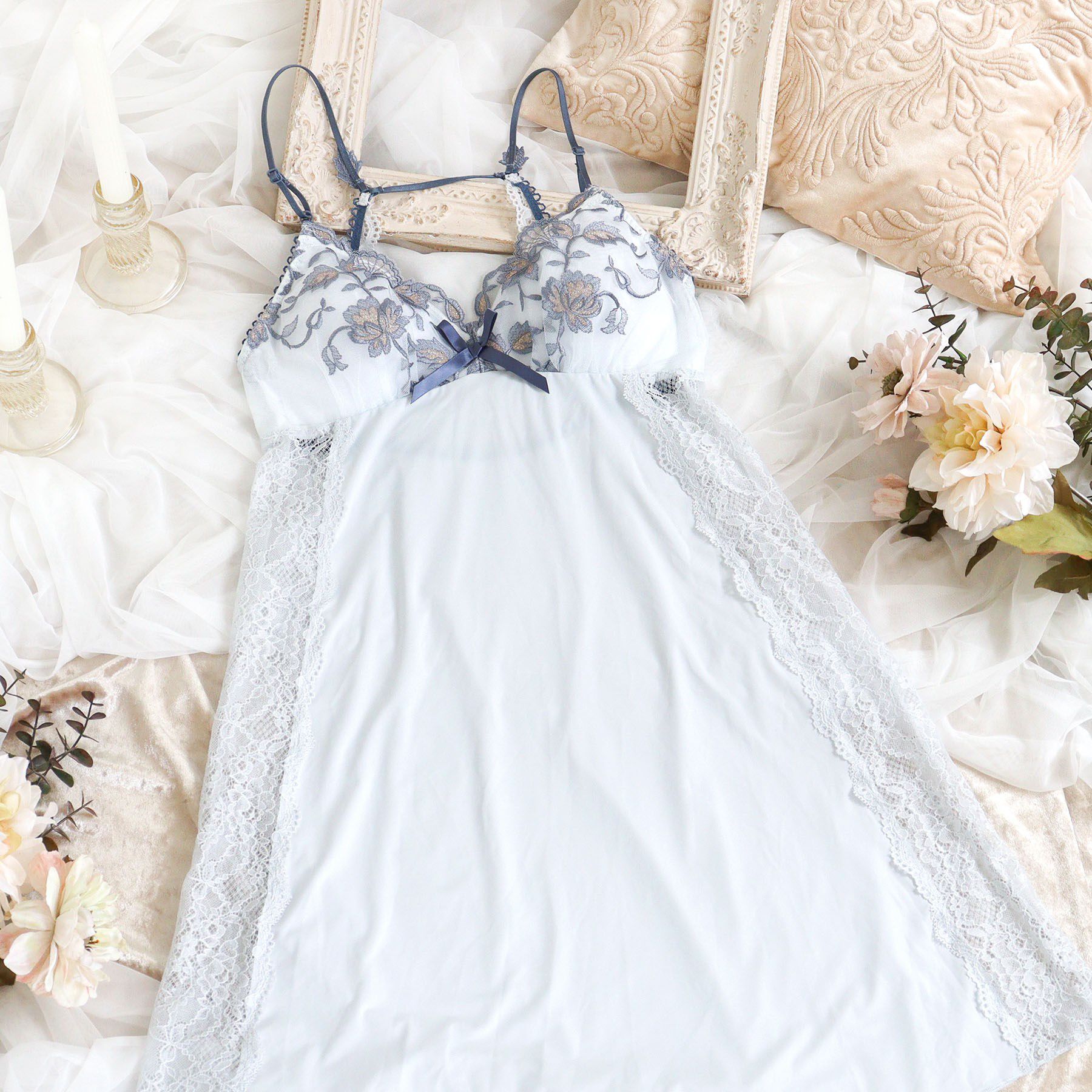 Risa Magli「エレノア カップ付スリップ」|キャミソール|ブルー(092)