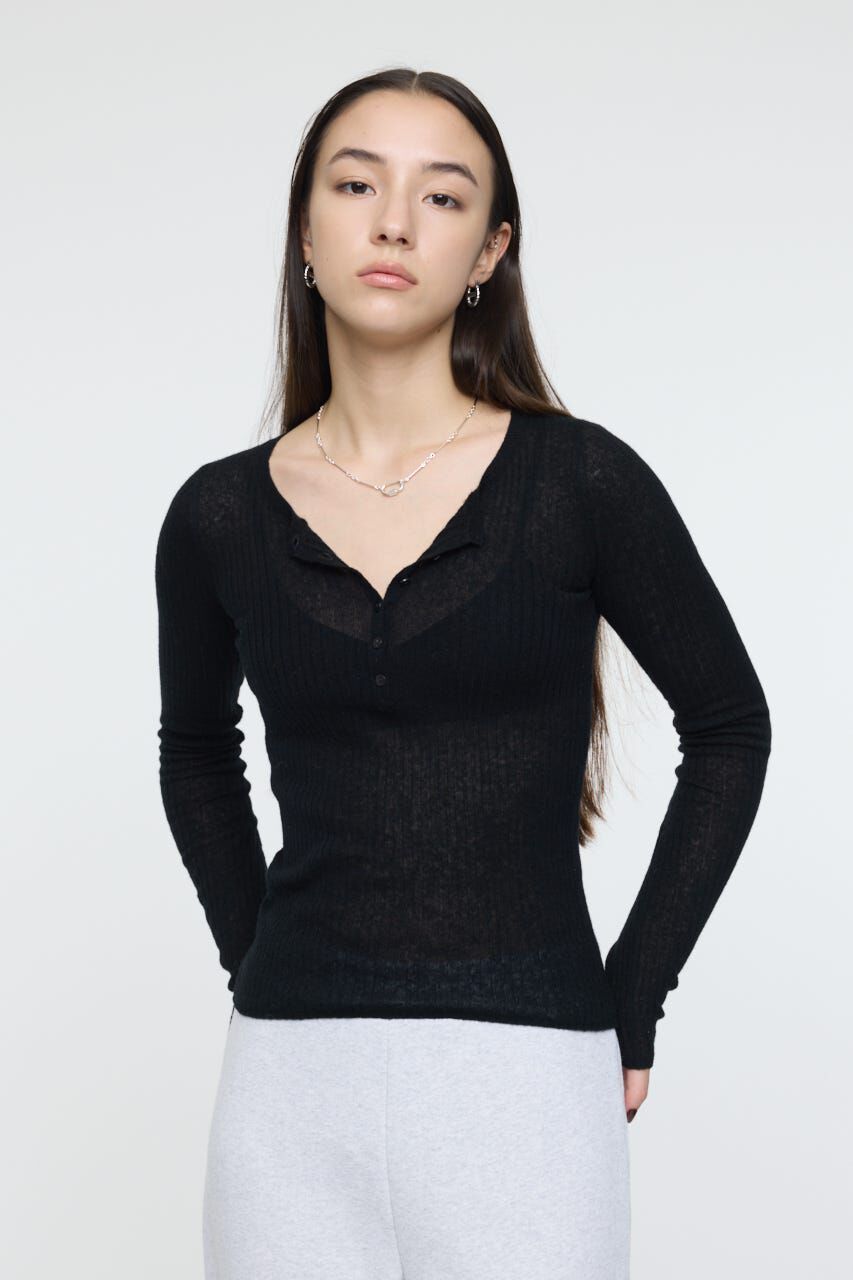 MOUSSY「SHEER HENRY NECK ニットトップス」|ニット・セーター|