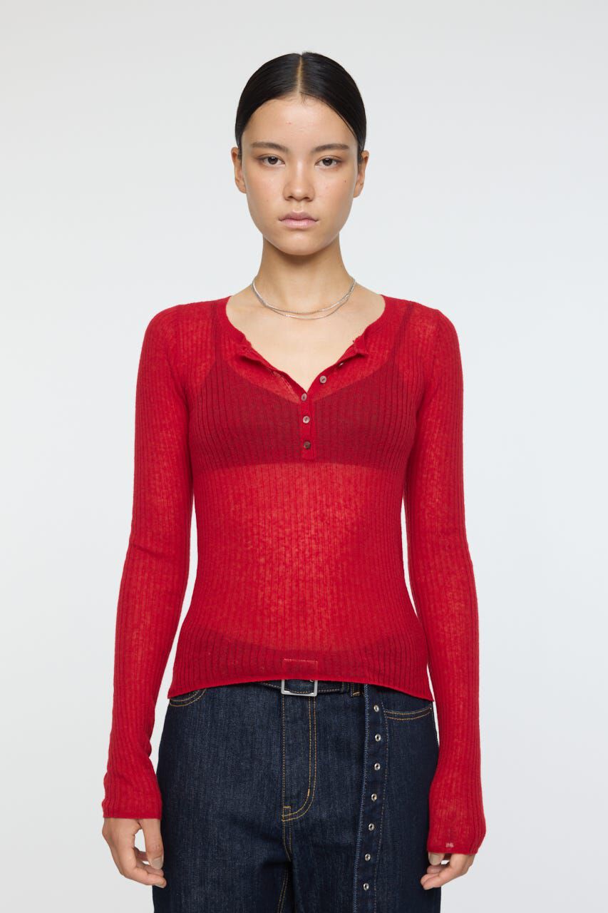 MOUSSY「SHEER HENRY NECK ニットトップス」|ニット・セーター|