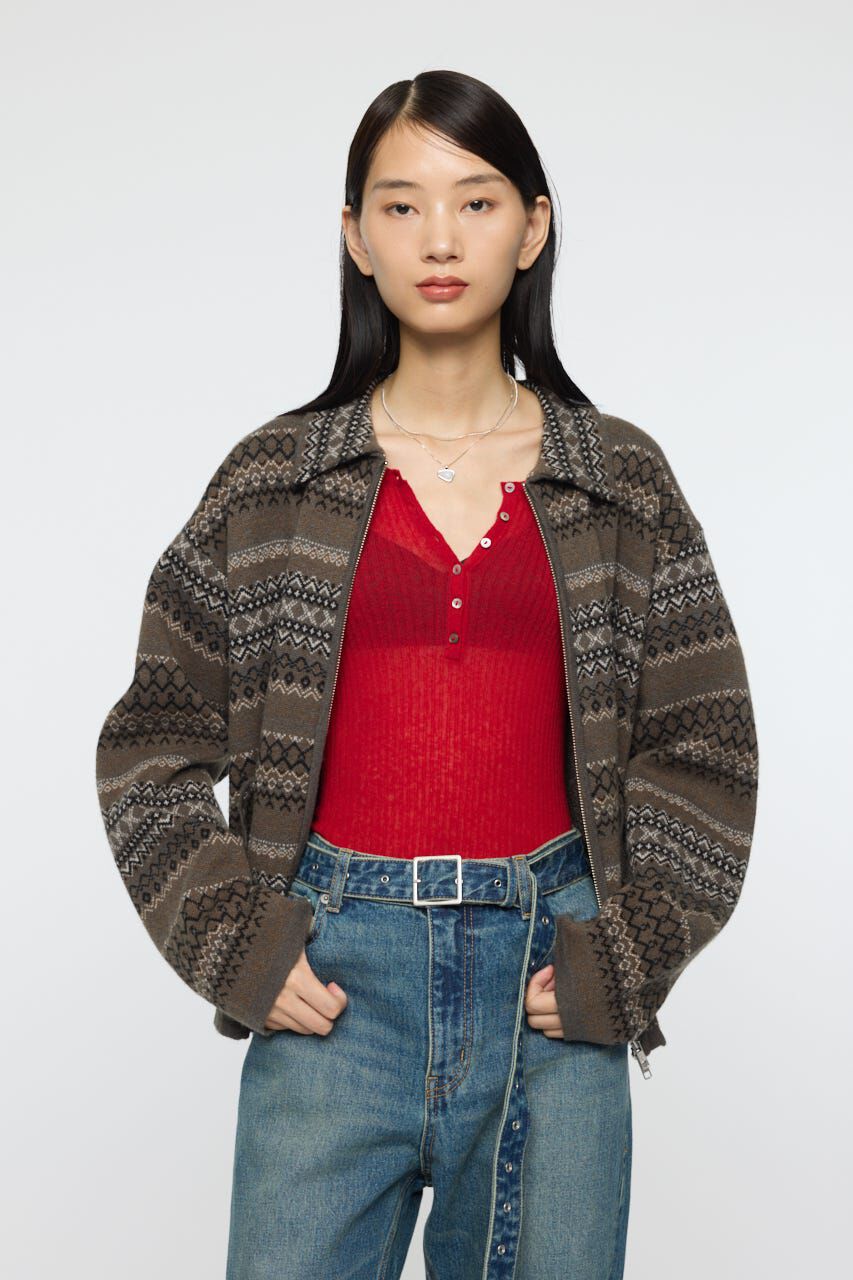 MOUSSY「FAIR ISLE KNIT ジャケット」|カーディガン|