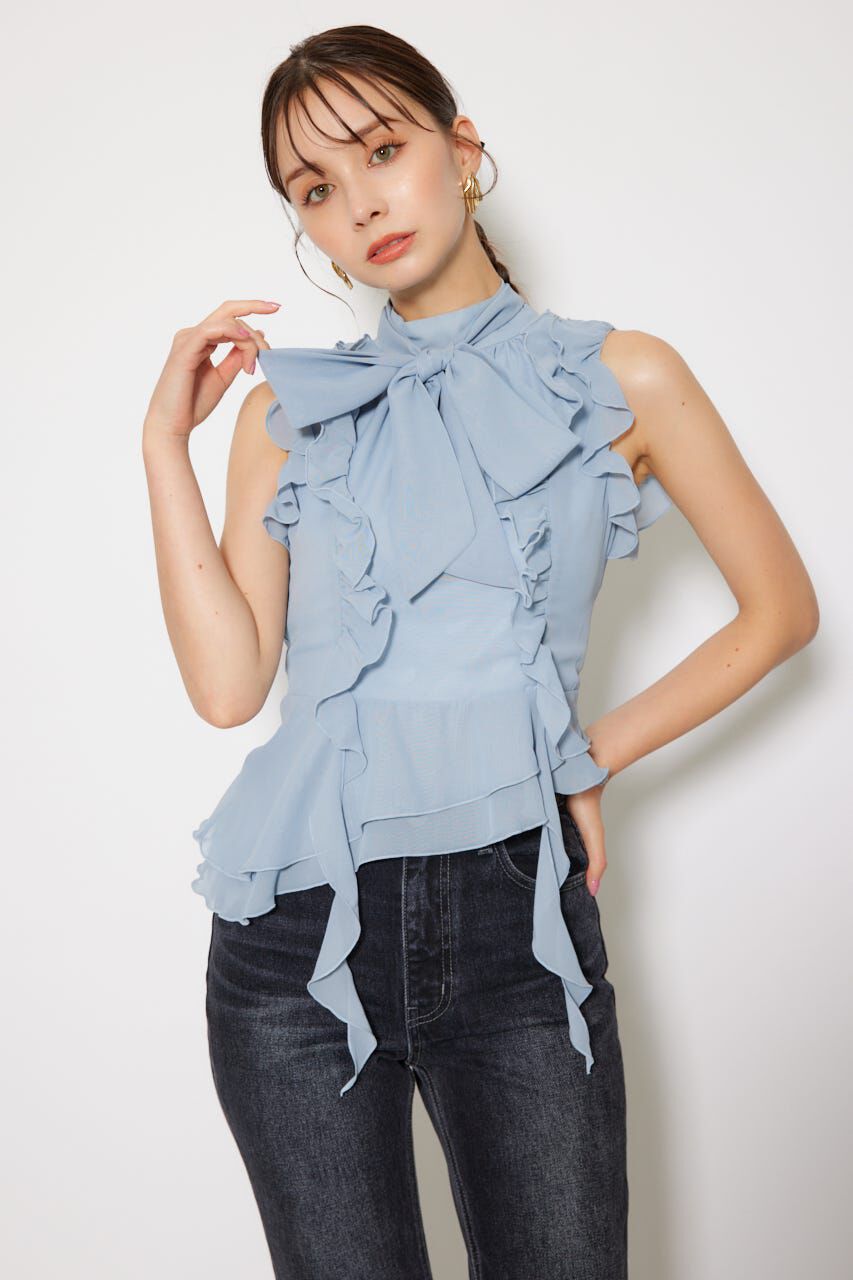 rienda「ボウタイフリルペプラムブラウス」|シャツ・ブラウス|