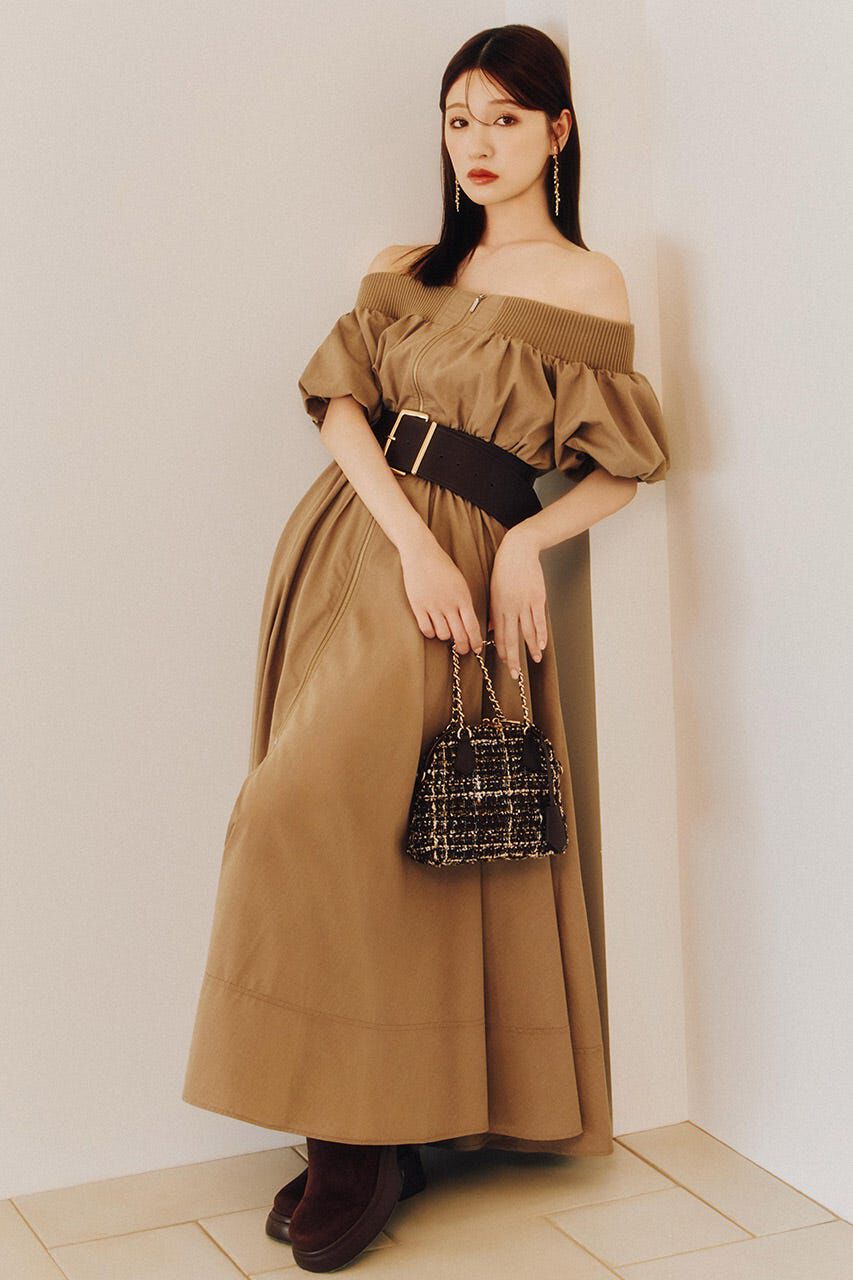 rienda「MA-1オフショルフレアワンピース」|ワンピース|BEG