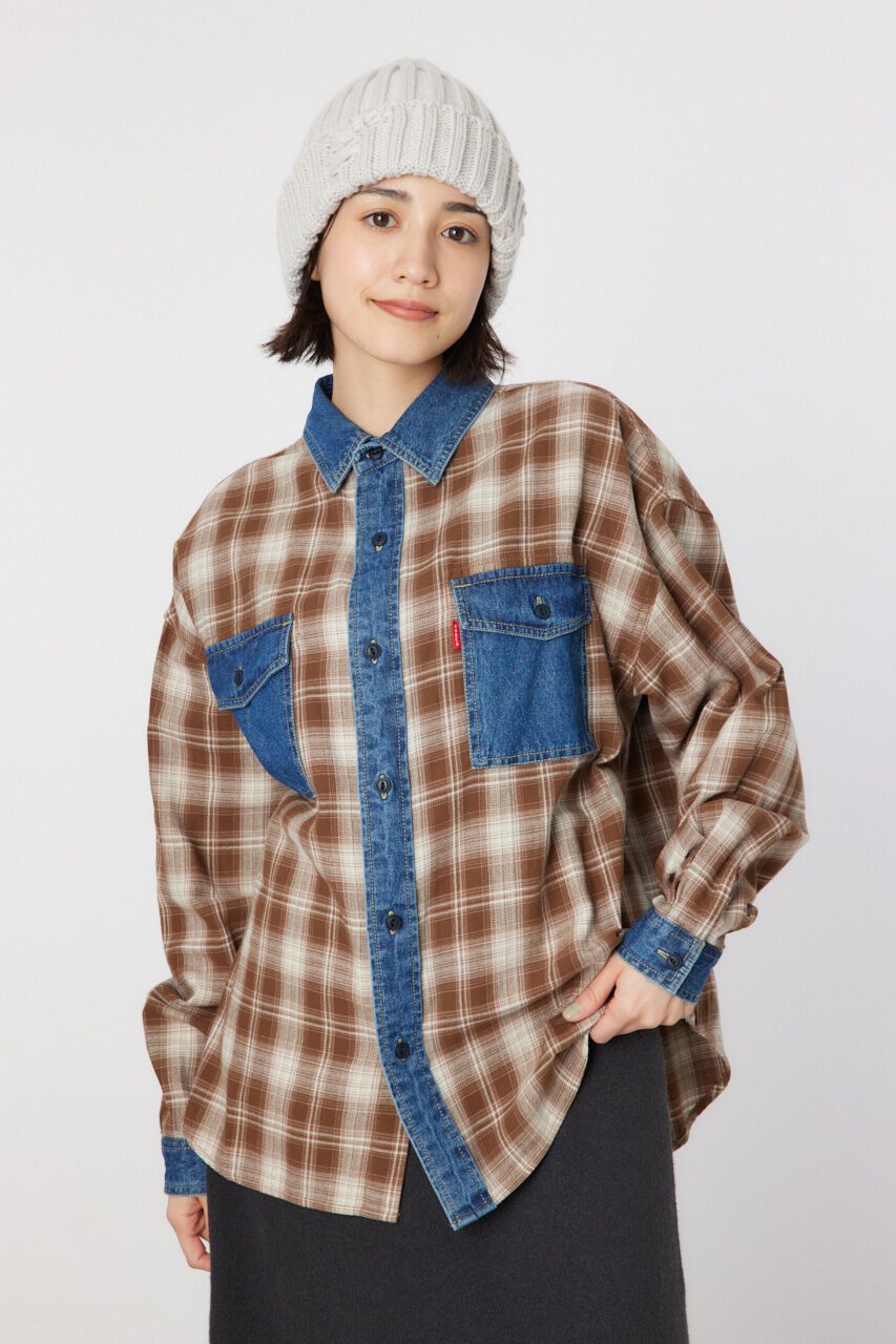 RODEO CROWNS「デニムドッキングチェックシャツ」|シャツ・ブラウス|柄BRN5