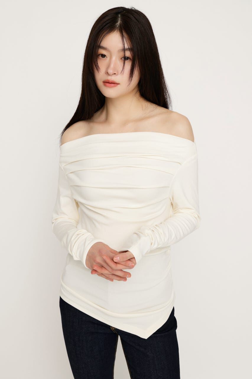 SLY「OFF SHOULDER TUCK トップス」|Tシャツ・カットソー|O/WHT1