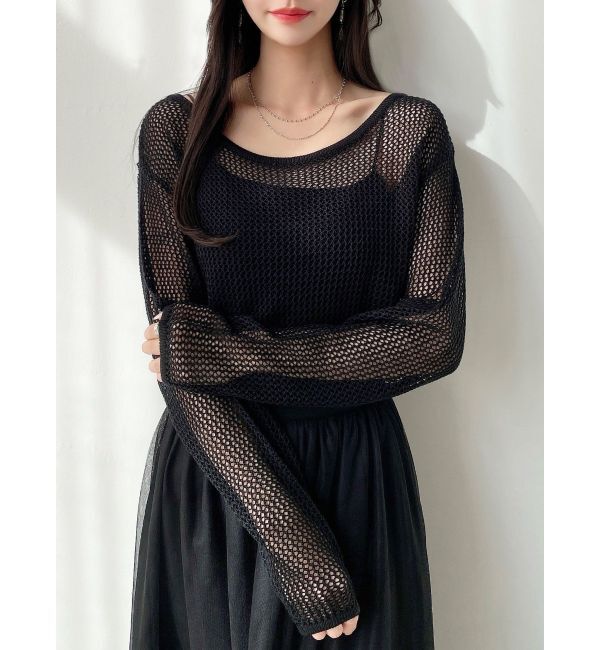 RESEXXY「透かし編みクロップドニットトップス」|ニット・セーター|