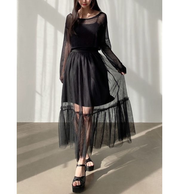 RESEXXY「透かし編みクロップドニットトップス」|ニット・セーター|