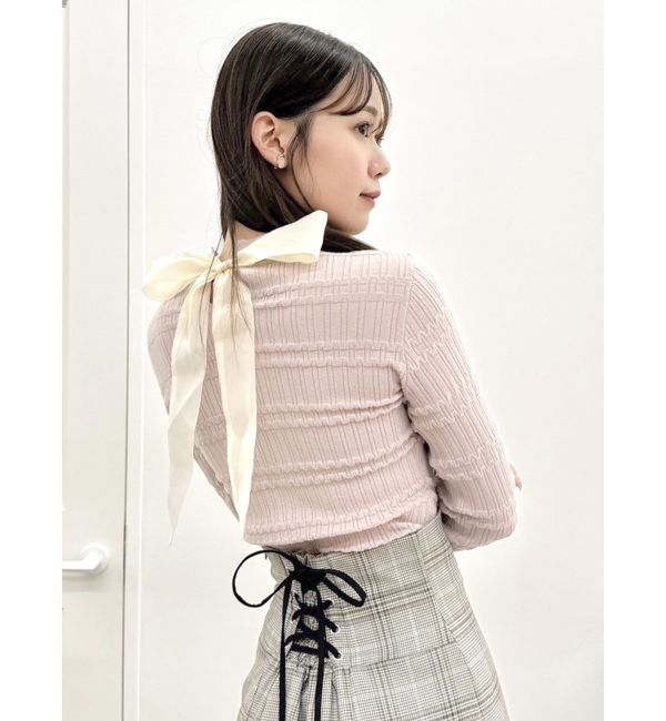 dazzlin「バックリボンプチフリルニットトップス」|ニット・セーター|