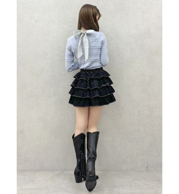 dazzlin「バックリボンプチフリルニットトップス」|ニット・セーター|