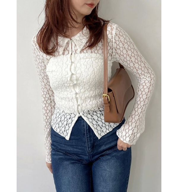 dazzlin「シュリンクレースコンパクトシャツ」|シャツ・ブラウス|オフホワイト