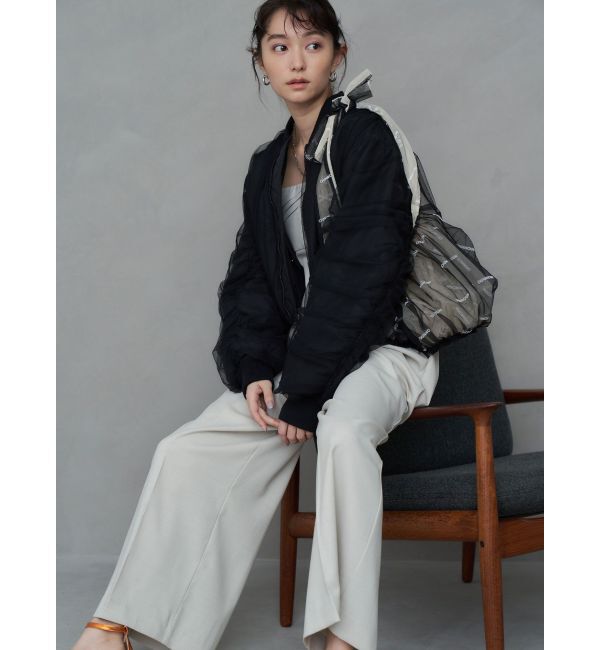 MERCURYDUO「【OUNNOUN】チュールレイヤードMA-1」|ブルゾン・スタジャン|ブラック