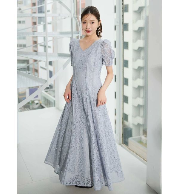 MERCURYDUO「レースパイピングロングワンピース」|ワンピース|ブルー