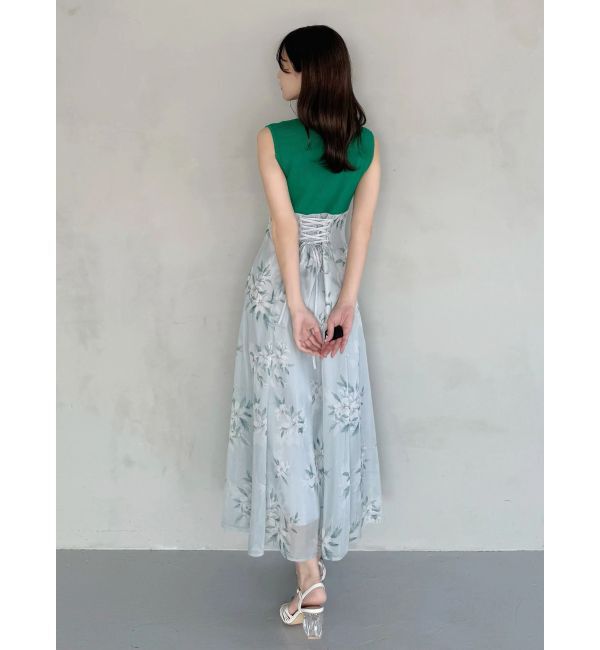 MERCURYDUO「花柄ドッキングバックレースアップワンピース」|ワンピース|