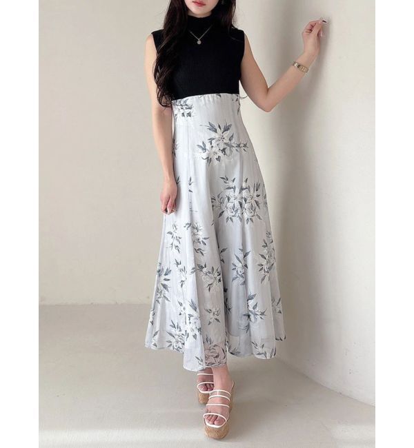 MERCURYDUO「花柄ドッキングバックレースアップワンピース」|ワンピース|