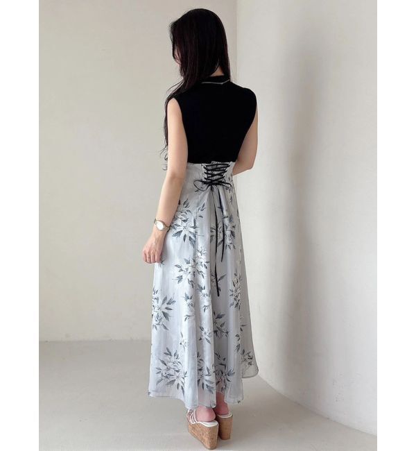 MERCURYDUO「花柄ドッキングバックレースアップワンピース」|ワンピース|