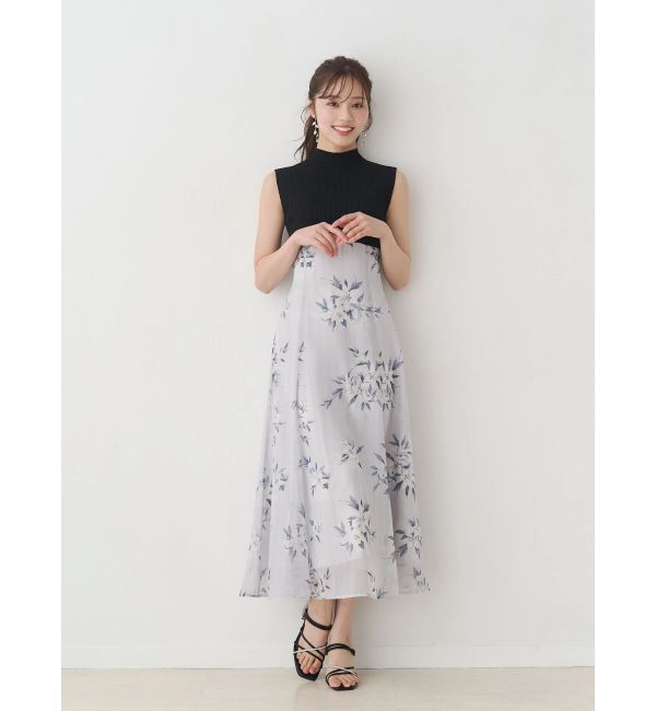 MERCURYDUO「花柄ドッキングバックレースアップワンピース」|ワンピース|