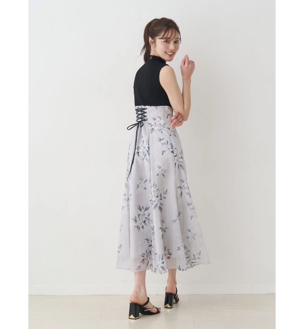 MERCURYDUO「花柄ドッキングバックレースアップワンピース」|ワンピース|