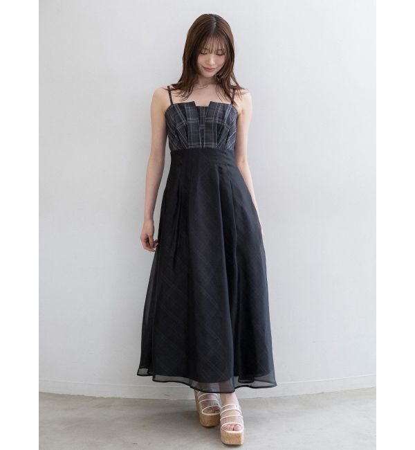 MERCURYDUO「チェックシアーレイヤードキャミワンピース」|ワンピース|ブラック