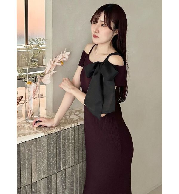 MERCURYDUO「ワンショルリボンティアードニットワンピース」|ワンピース|