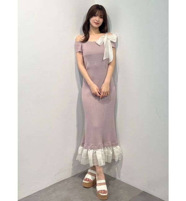 MERCURYDUO「ワンショルリボンティアードニットワンピース」|ワンピース|