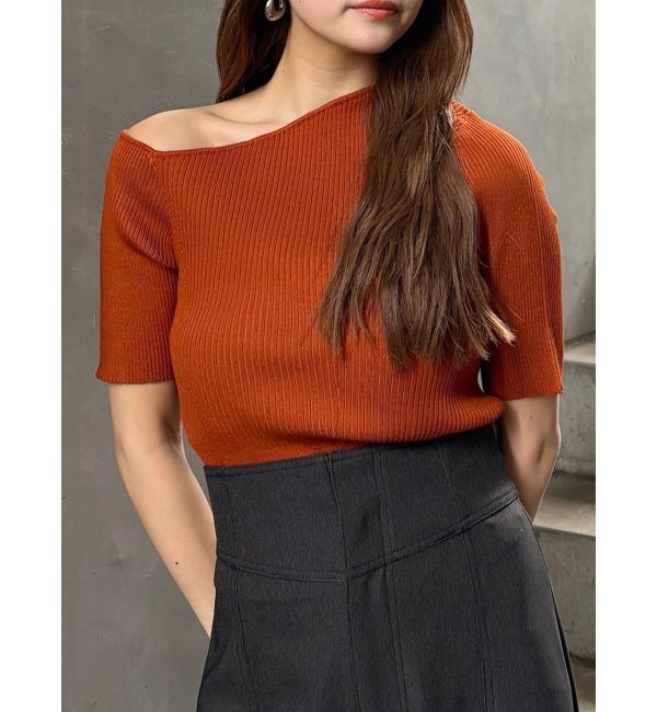 MURUA「ワンショルハーフニット」|ニット・セーター|オレンジ