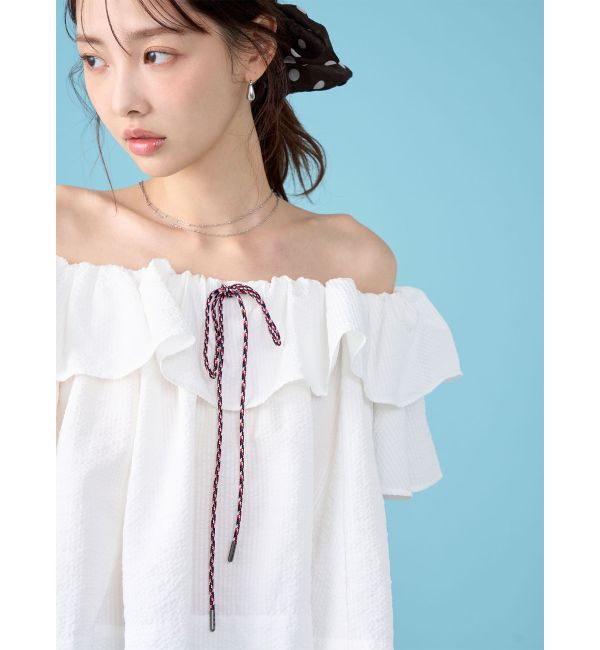 LAGUNAMOON「【FILA別注】フリルオフショルブラウス」|シャツ・ブラウス|