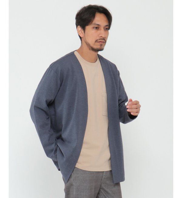 IKKA LOUNGE「カットプリントボタンレスカーディガン」|Tシャツ・カットソー|ネイビー