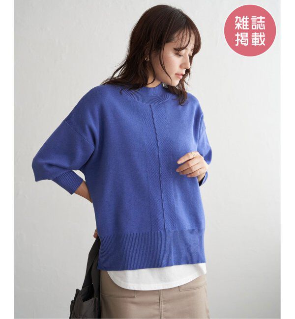 ikka「コットンミックスバックスリットニット」|プルオーバー|ブルー