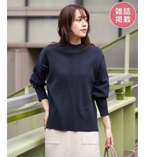 ikka「コットンミックスバックスリットニット」|プルオーバー|ネイビーブルー