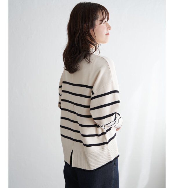 ikka「コットンミックスバックスリットニット」|プルオーバー|