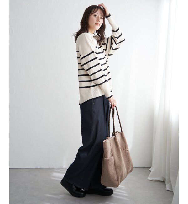 ikka「コットンミックスバックスリットニット」|プルオーバー|