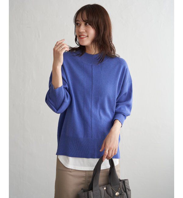 ikka「コットンミックスバックスリットニット」|プルオーバー|