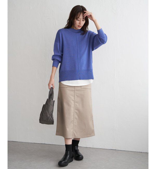 ikka「コットンミックスバックスリットニット」|プルオーバー|