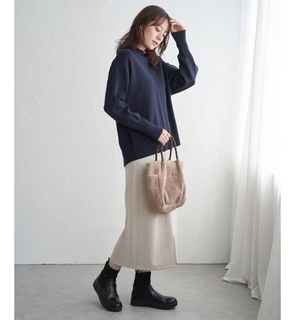 ikka「コットンミックスバックスリットニット」|プルオーバー|