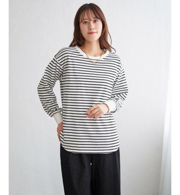 ikka「コットンUVケア裾ラウンドロンT」|Tシャツ・カットソー|