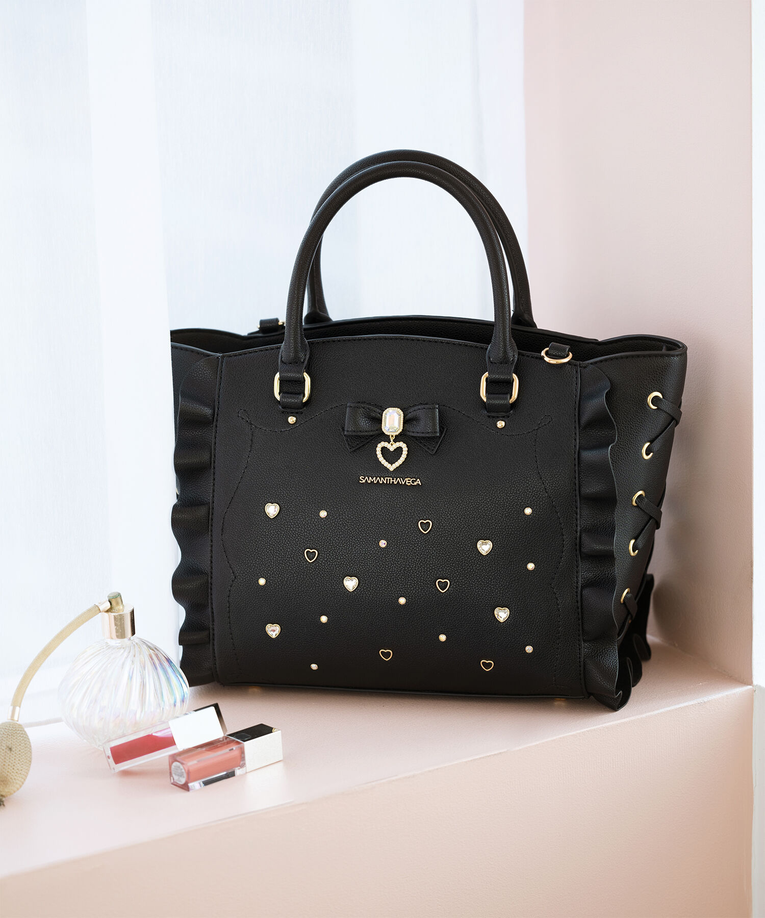 Samantha Vega「サイドレースアップリボンビジューフラッター」|ハンドバッグ|