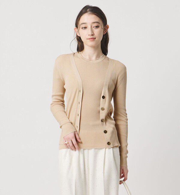 UNITED ARROWS「シルクリブ Vネック カーディガン」|カーディガン|BEIGE