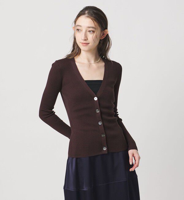 UNITED ARROWS「シルクリブ Vネック カーディガン」|カーディガン|DK.BROWN