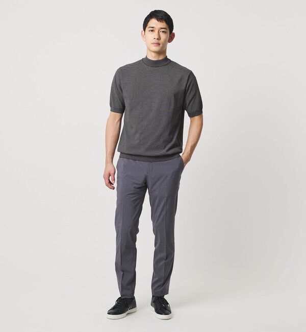 UNITED ARROWS「ショートスリーブ ボーダー モックネック ニットTシャツ UA COZY ウォッシャブル 抗菌防臭」|Tシャツ・カットソー|