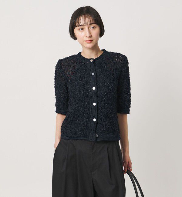 UNITED ARROWS「YTM 7分袖 カラー ミックス カーディガン」|カーディガン|NAVY