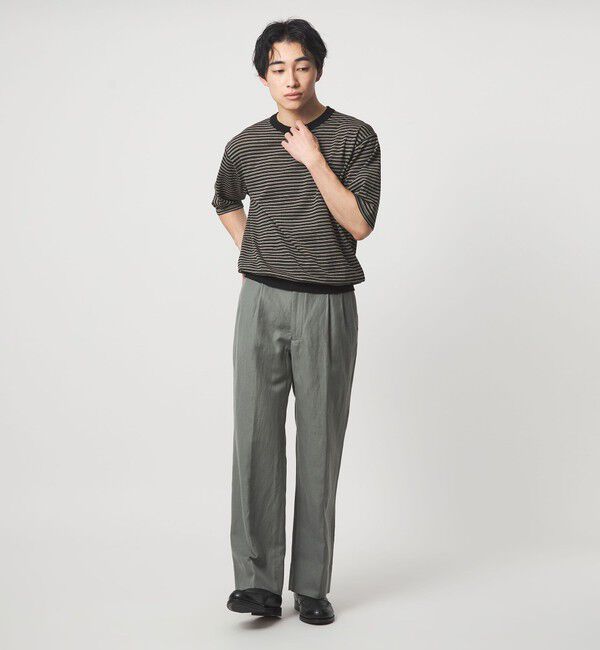 UNITED ARROWS green label relaxing「リネン ポリエステル ボーダー クルーネック 半袖 ニット -ウォッシャブル-」|ニット・セーター|